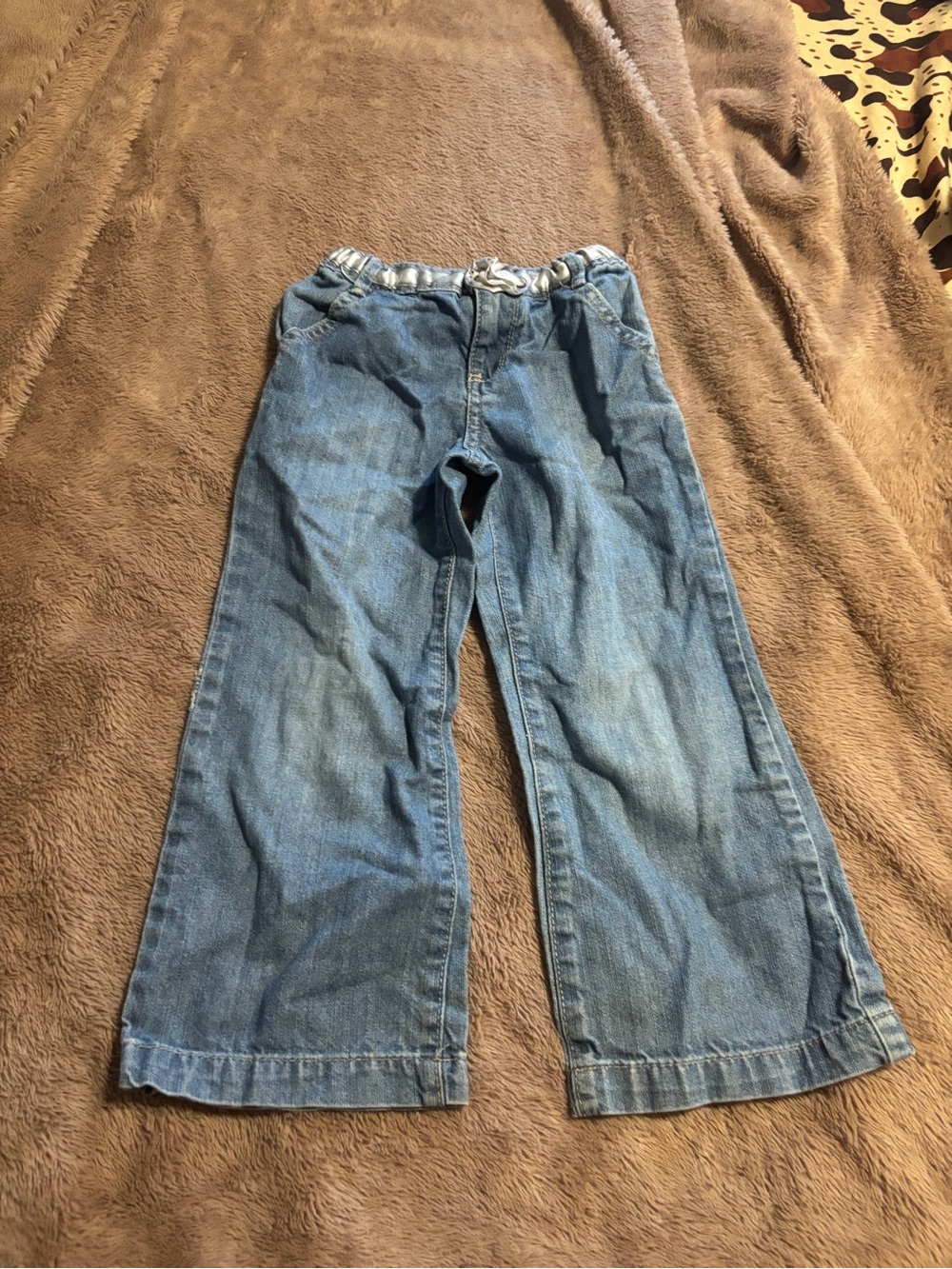 Girls Light Blue Wide-Leg Denim Jeans with Elastic Waist